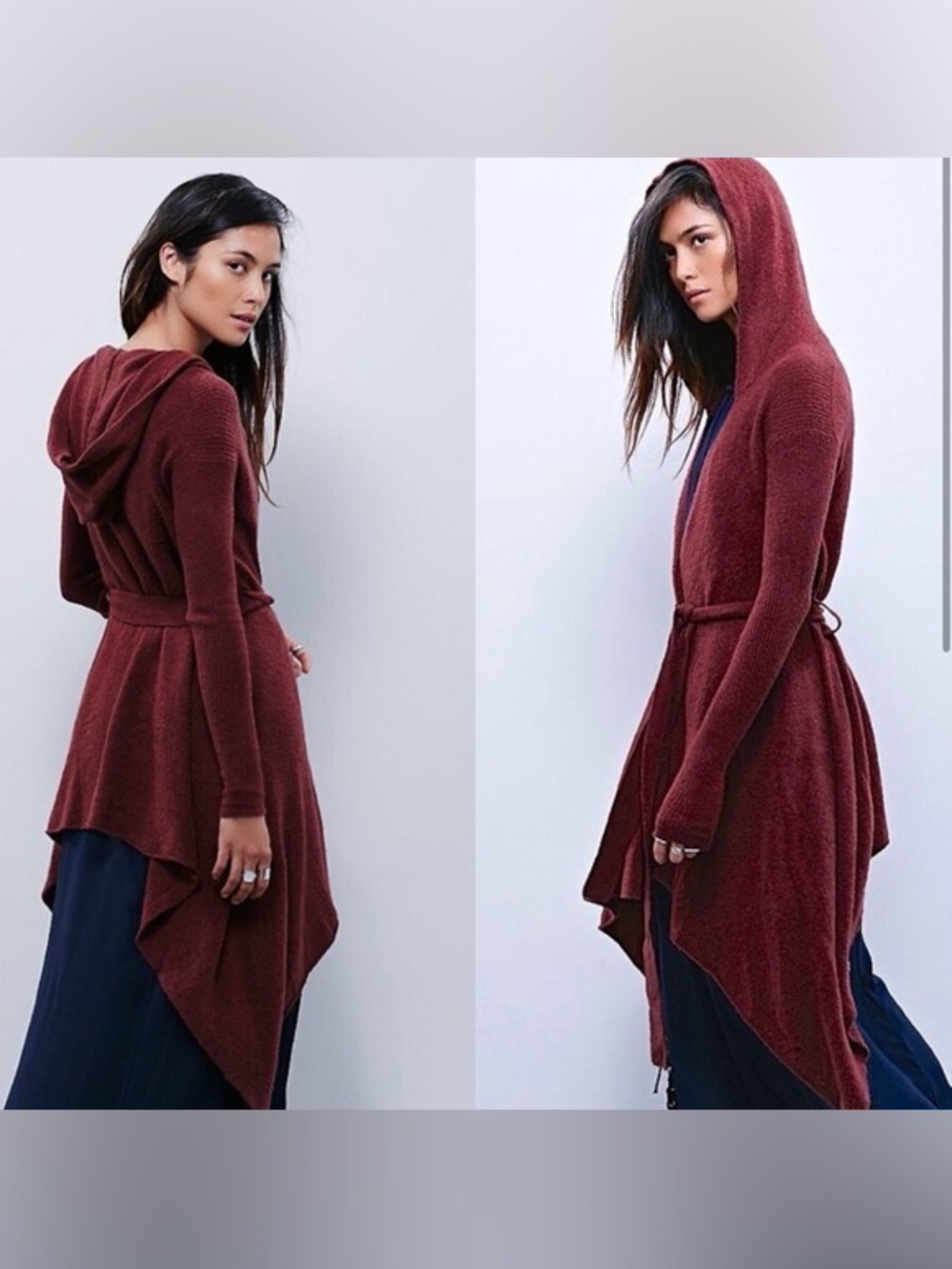 Free People | Hooded Tie Cardigan Sweater in Burgundy | Size Small